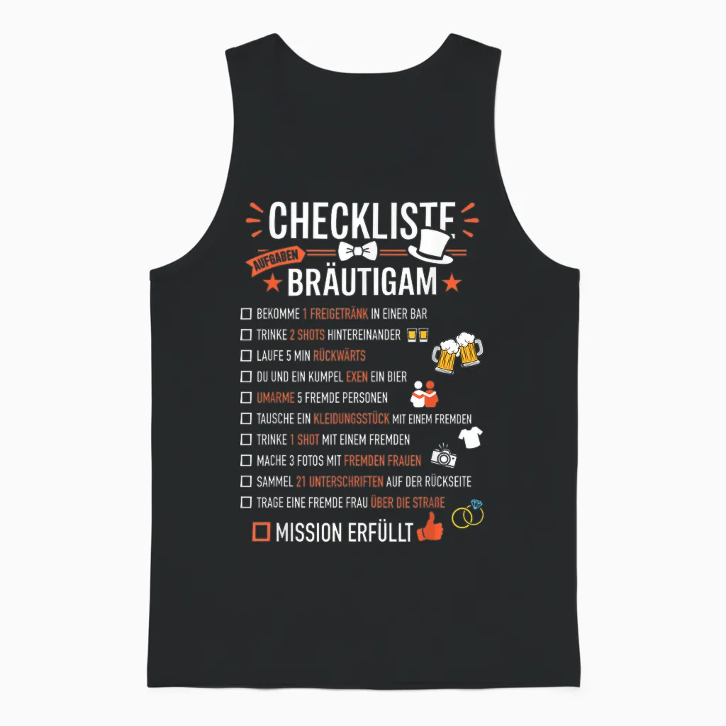 Checkliste Bräutigam Aufgaben Junggesellenabschied Jga Unisex Tank Top in Black