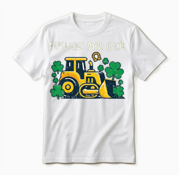 Kids St Patricks Day Bulldozer Saint Paddys Construction Boys Kid Unisex T-Shirt in White