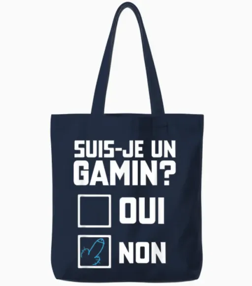 Suis Je Un Gamin Humour Beautiful Funny Check Box T-Shirt, Black, S Tote Bags - Navy