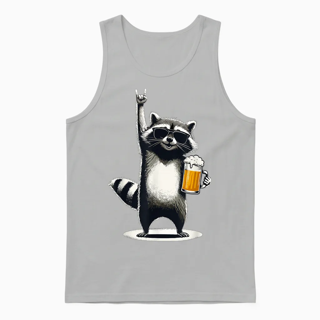 Raccoon Rock on Beer Bar Kneipentour Und Trinkt Lustiges Bier Unisex Tank Top in Ash