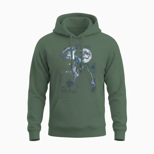 Howling at the Moon Wolf Pack Starry Wildlife Wolves Lovers Unisex Hoodie - Military Green