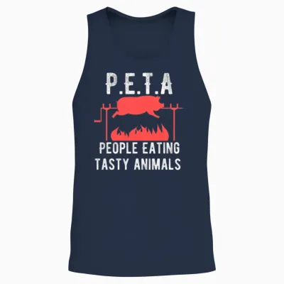 Funny P E T a People Eating Tasty Animals Design Unisex Tank Top - Navy