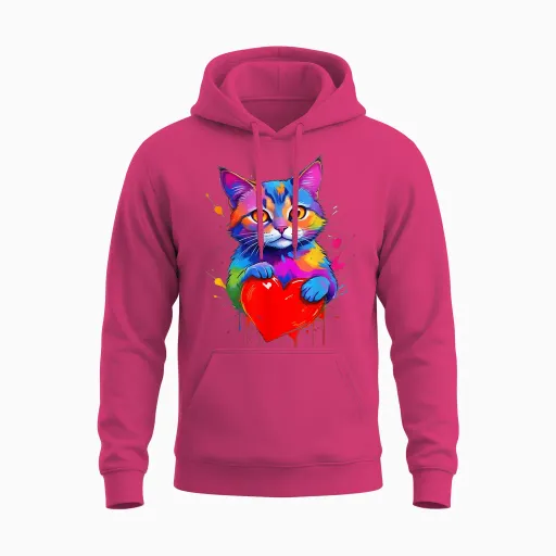 Cat Shirt - Colorful Graphic Cat Heart Shape T-Shirt, Black, S Unisex Hoodie - Heliconia
