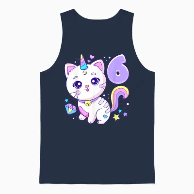 Geburtstag Mädchen 6 Jahre, Katze, Einhorn, 6. Geburtstag Unisex Tank Top - Navy