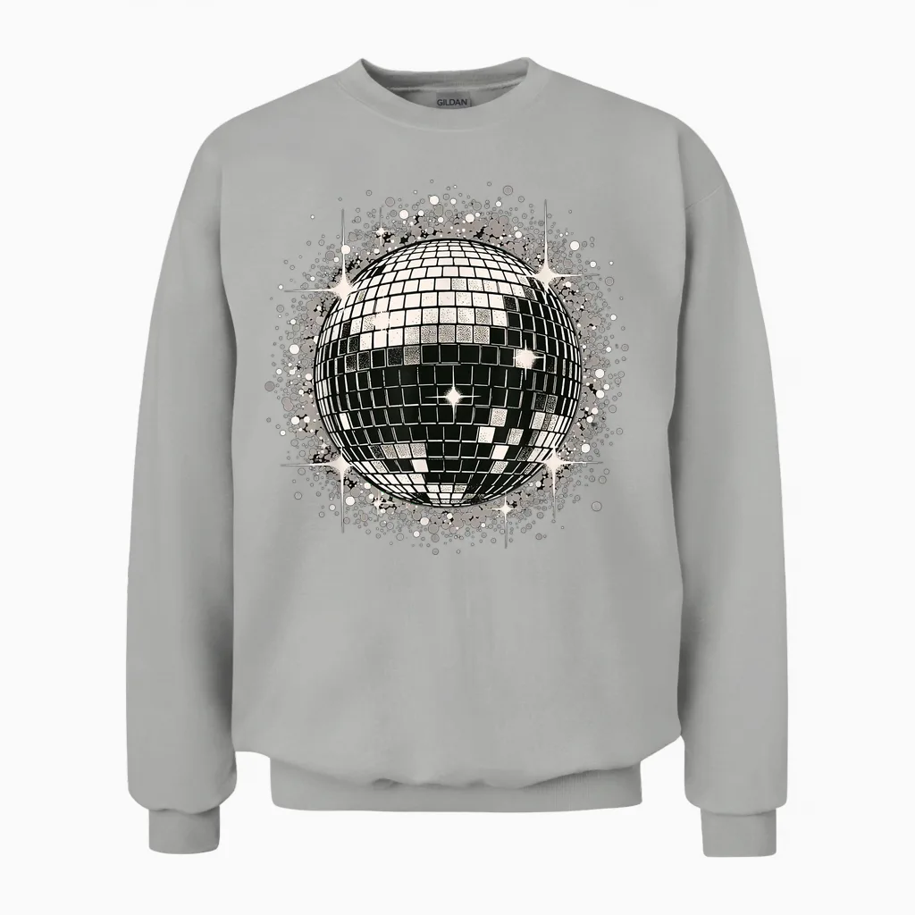 Black and White Disco Ball Retro Party Unisex Sweatshirt in Ash