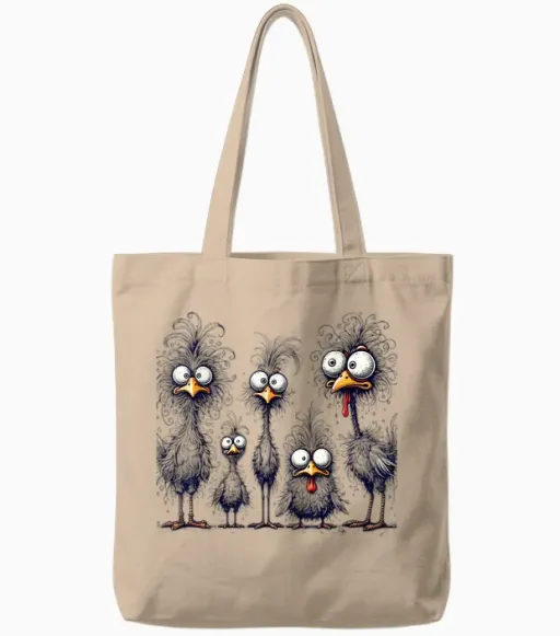 Crazy Chicken Family T-Shirt, Gray Tote Bags - Natural