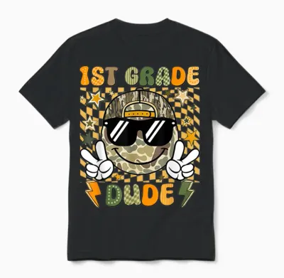 Funny Back to School Tee 1st Grade Dude Boys Girls Unisex T-Shirt - Black