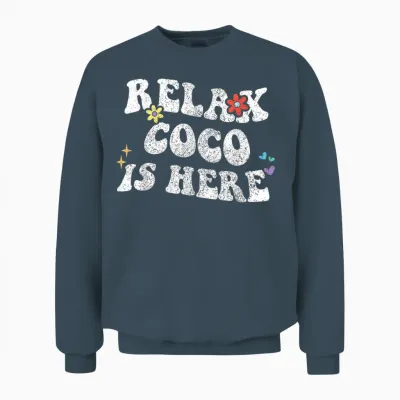 Retro Groovy Relax Coco Is Here Funny Name for Mother's Day T-Shirt, Black, S Unisex Sweatshirt - Dark Heather