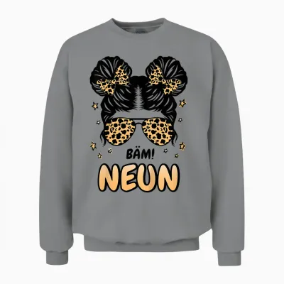 Kids 9th Birthday Girl Messy Bun Bäm! Ich Bin Nine Unisex Sweatshirt - Sport Grey