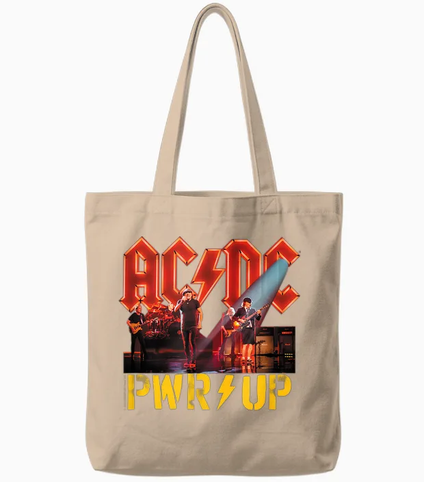 Ac/dc Rock Music Band Pwrup Stage Lights Tote Bags in Natural