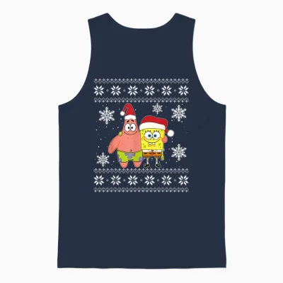 Mademark X Spongebob Squarepants - Spongebob and Patrick Best Friends Holiday Christmas Graphic Unisex Tank Top - Navy