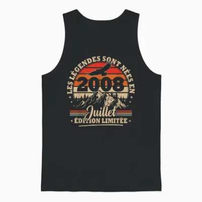 Vintage Anniversaire 18 Ans Cadeau Pour Né En Juillet 2008 Unisex Tank Top - Black