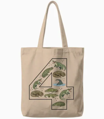 Crocodile 4ème Anniversaire 4 Ans Garçon Fille Alligator Tote Bags - Natural