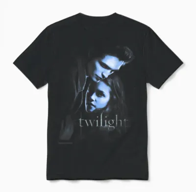 Twilight Hand Poster Edward and Bella Blue Embrace Movie Unisex T-Shirt - Black
