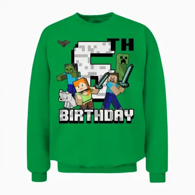 Minecraft Group Shot Happy 6th Birthday Unisex Sweatshirt - Irish Green