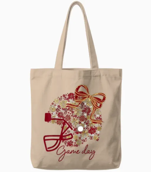Floral Football Game Day Girly Team Spirit Burgundy & Gold Tote Bags in Natural