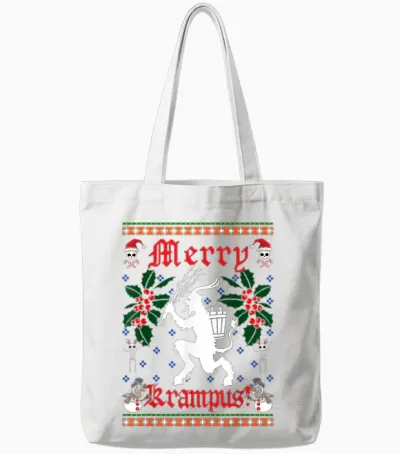 Funny Krampus Men Women Kids Merry Krampus Ugly Christmas Tote Bags - White