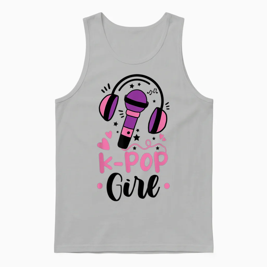 K-Pop Girl Saying Gift for K Pop Lovers T-Shirt, White Unisex Tank Top in Ash