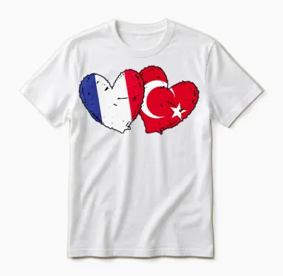 Flag of France Turkey Heart Türkiye French Turkish Friendship Unisex T-Shirt - White