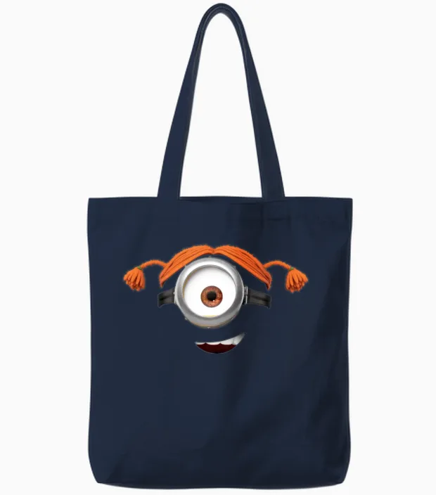 Minions Happy Minion with Two Braids Tote Bags in Navy
