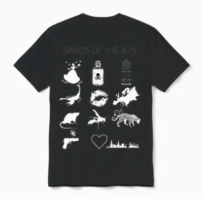 Bands of the 80's Hair Bands Rock Bands 1980's Unisex T-Shirt - Black