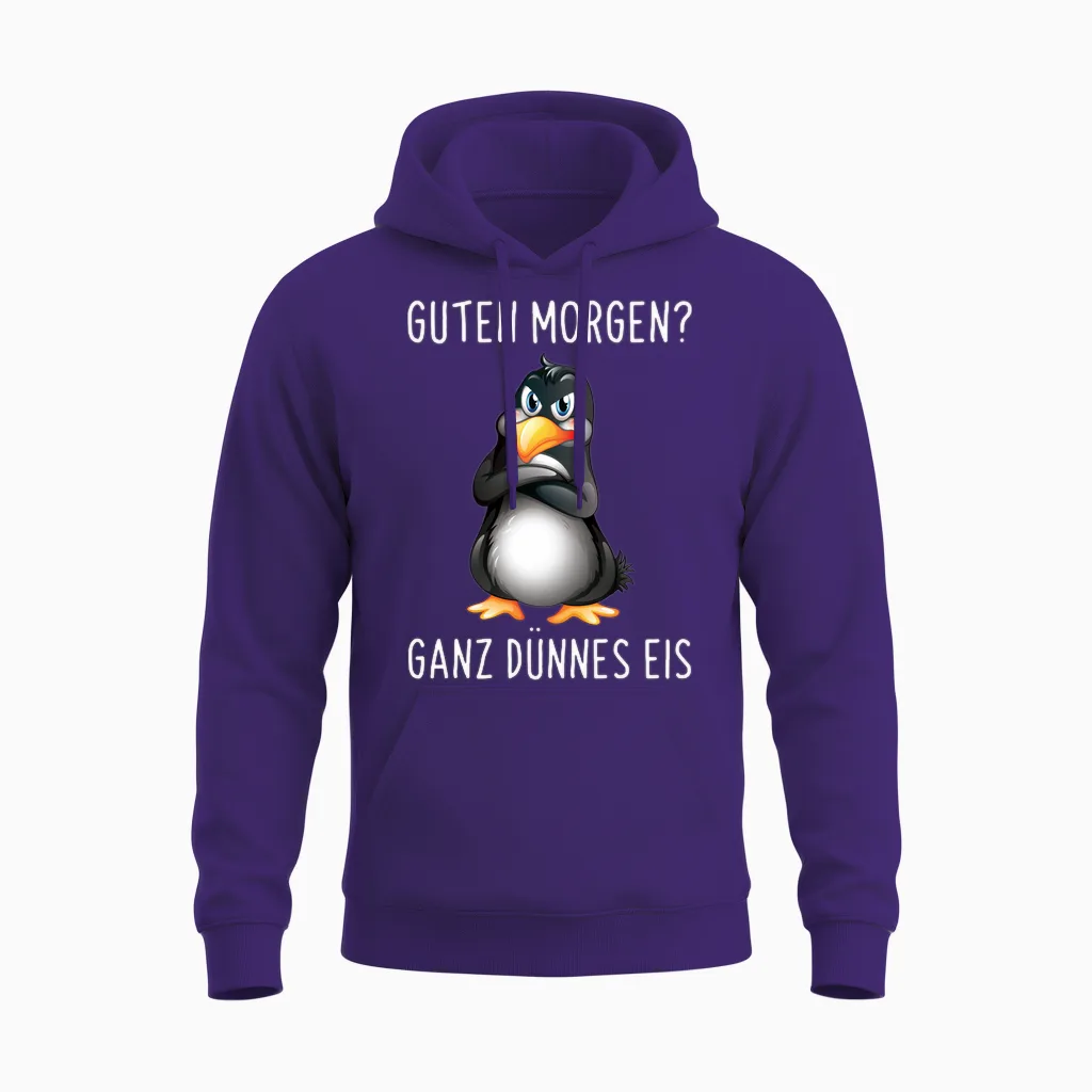 Guten Morgen? Ganz Thin Ice Cream Morgenmuffel Funny Penguin Long-Sleeved Shirt, Black, S Unisex Hoodie in Purple
