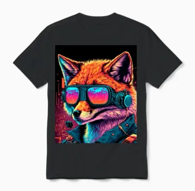 Retro Futuristic Synthwave Fox Unisex T-Shirt - Black
