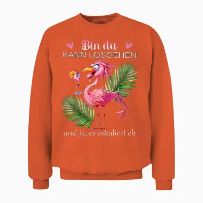 Women's Flamingo "bin Da Kann Losgehen Und Ja Es Escaliert Eh " T-Shirt, Black Unisex Sweatshirt - Orange