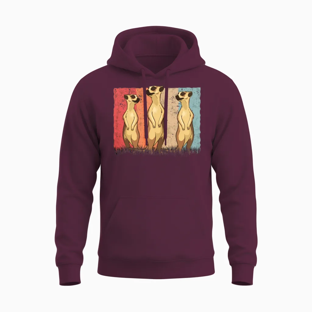 Meerkat Vintage Retro Unisex Hoodie in Maroon
