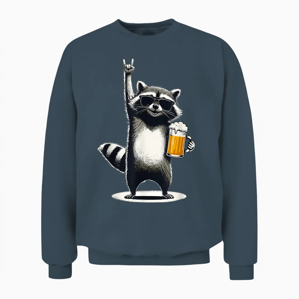 Raccoon Rock on Beer Bar Kneipentour Und Trinkt Lustiges Bier Unisex Sweatshirt in Dark Heather