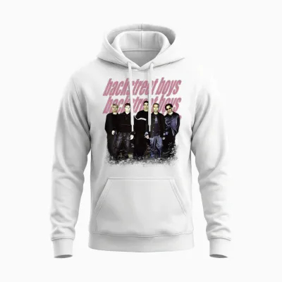 Backstreet Boys – Group Photo Repeat Logo Dark Heather Grey Unisex Hoodie - White