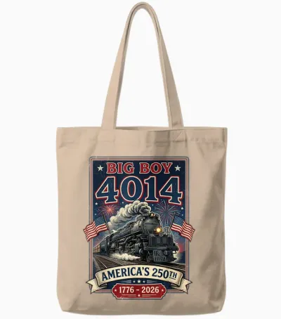 Big Boy 4014 Train 4th of July Retro Us Flag Vintage Apparel Tote Bags - Natural