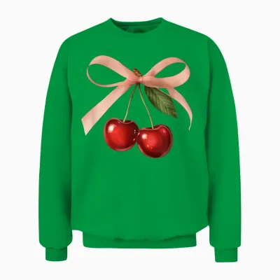 Coquette Cherries with Pink Bow | Aesthetic Theme Cherry Unisex Sweatshirt - Irish Green