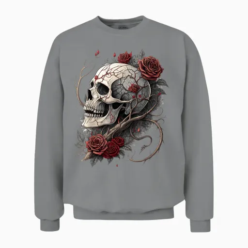 Skull Red Roses Baroque Gothic Vintage Tattoo Unisex Sweatshirt - Sport Grey