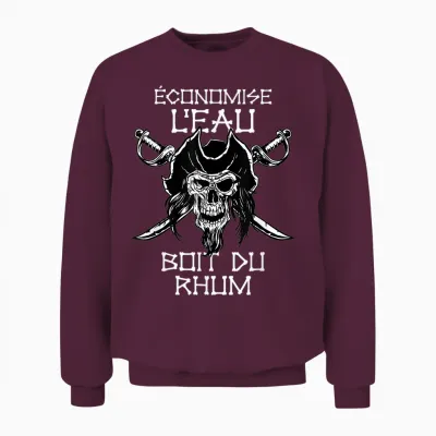 Drink Rum - Saves Water, Drink Rum. Pirate T-Shirt, Black Unisex Sweatshirt - Maroon