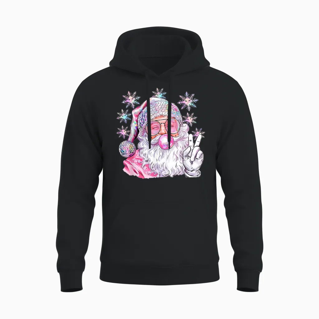 Vintage Retro Santa Christmas Pink Sunglasses Bubble Gum Unisex Hoodie in Black