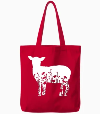 Funny Floral Lamb Tote Bags - Red