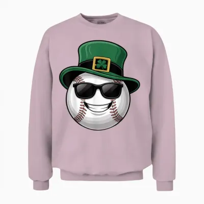 Baseball Shamrock Hat Funny St Patricks Day Unisex Sweatshirt - Light Pink