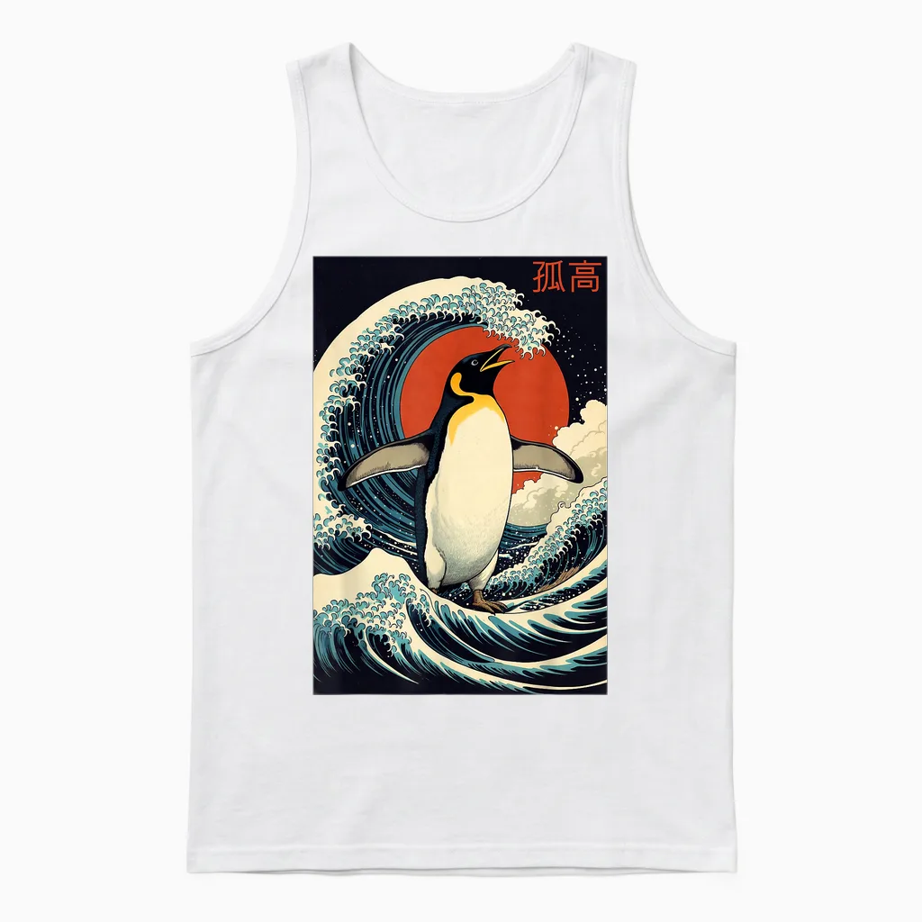 Alone Pinguin Japanische Kunst Lustige Grafik Für Frauen Und Männer Unisex Tank Top in White