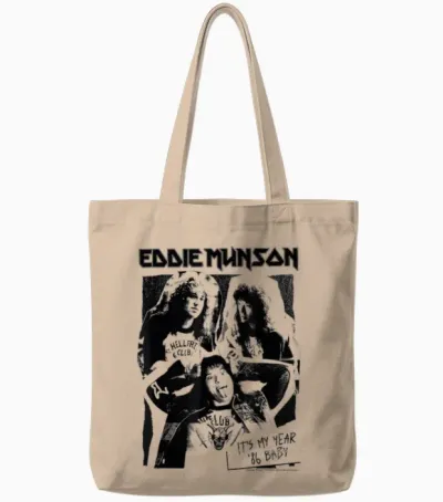 Stranger Things Eddie Munson Hellfire Club T-Shirt, White, S Tote Bags - Natural