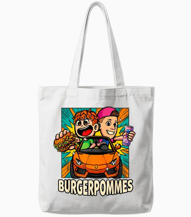 Burger.pommes Pop Art Comic Style Sportwagen Snack Tote Bags in White