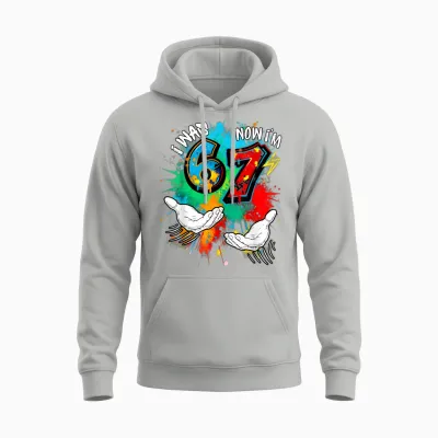 I Was 6 Now Am I 7 7th Birthday 6 7 Meme Hands Art Painting Unisex Hoodie - Ash