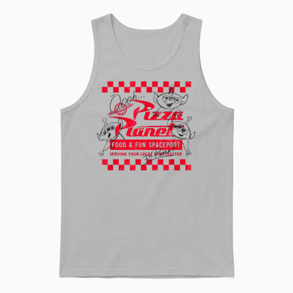 Disney Pixar Toy Story Pizza Planet Food & Fun Retro Logo Unisex Tank Top in Ash