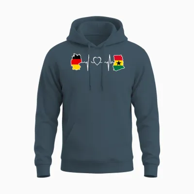 Ghana Germany Flag Ghanaian German Heartbeat T-Shirt, Black, S Unisex Hoodie - Dark Heather