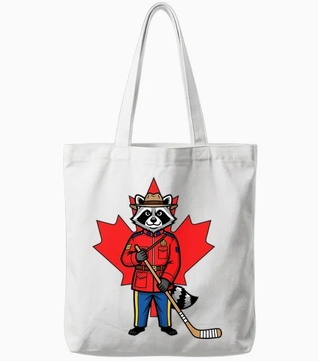 Canadian Raton Laveur Mountie Hockey Maple Leaf Canada T-Shirt Haut De Gamme Tote Bags in White