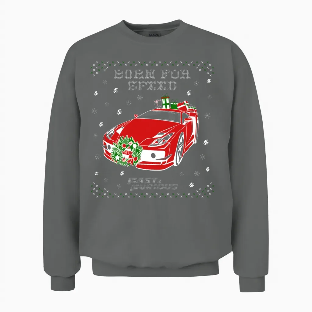 Fast and Furious Dom Born for Speed Ugly Christmas Unisex Sweatshirt in Graphite Heather