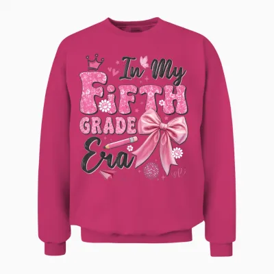 In My Fifth Grade Era Coquette Back to School Teacher Girl Unisex Sweatshirt - Heliconia