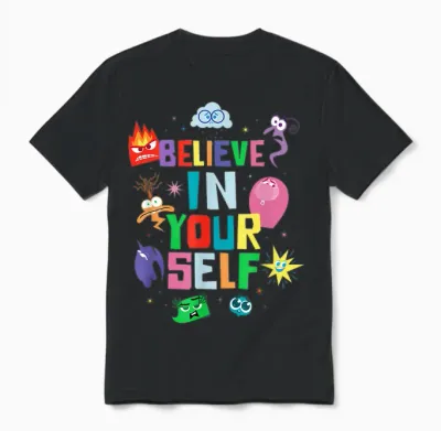 Disney and Pixar's Inside Out 2 Emotions Believe in Yourself T-Shirt, Black, S Unisex T-Shirt - Black