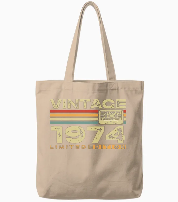 1974 Vintage Retro 50th Birthday Tote Bags in Natural