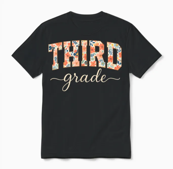 Floral Third Grade Back to School for Students and Teachers Unisex T-Shirt in Black
